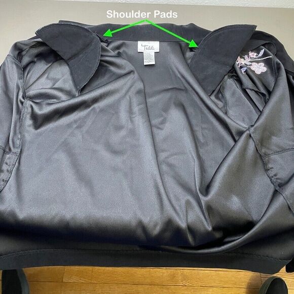 Teddi Womens 80's Vintage Black Floral Embroidered Full‎ Zip Jacket Size L - Picture 4 of 9